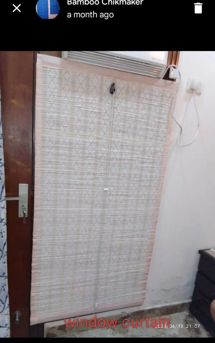 White Linen-Woven Bamboo Chick Roll-Up Blind for Interior Doorway