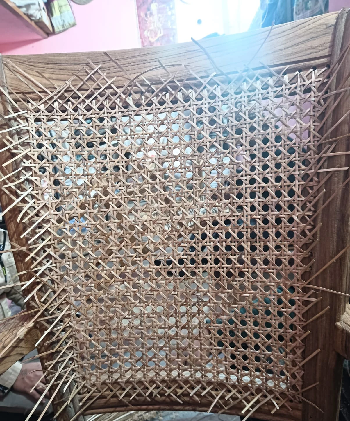 Traditional Artisan Hand-Woven Cane Chair Seat Restoration & Weaving